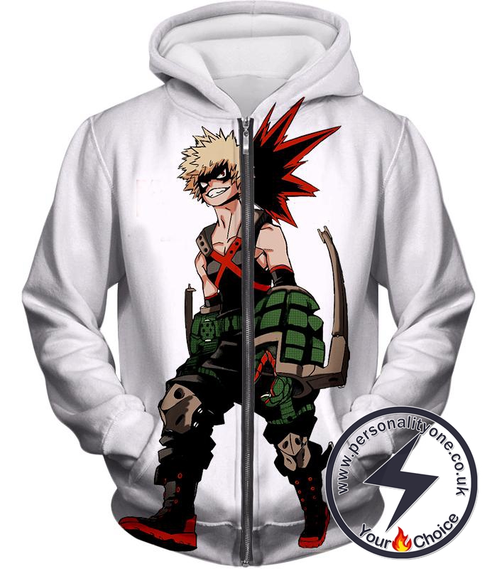 My Hero Academia White Katsuki Bakugo My Hero Academia Zip Up Hoodie